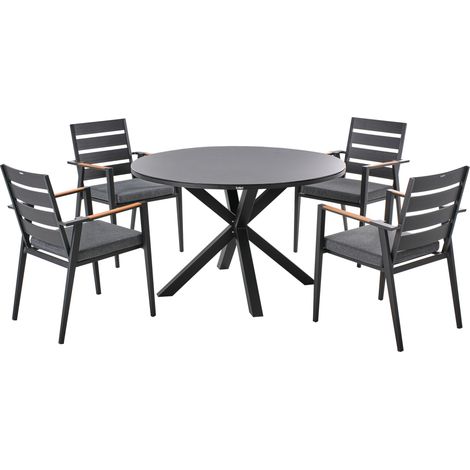 Conjunto de jardín de 4 plazas mesa de aluminio con tablero negro sillas negras con cojines gris Maletto/Taviano (1/5)