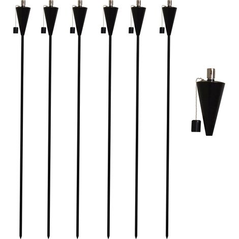 Lot de 6 lanternes torches de jardin à huile ou paraffine, design triangle, 1460 mm, métal noir (1/5)