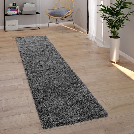 Paco Home – Tapis shaggy poils longs gris anthracite 60x100 cm – Épaisseur 40 mm – Résistant à la lumière et facile à entretenir – Compatible chauffage au sol (1/4)