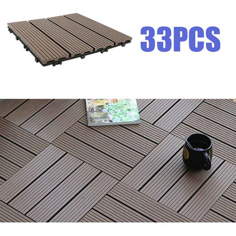 Skecten – Dalles extérieures clipsables effet bois 30x30 cm – Lot de 33 pièces – Plastique résistant intempéries – Antidérapantes pour terrasse et balcon