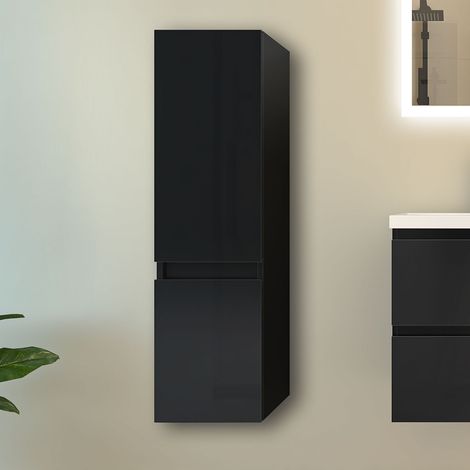 Badschrank 110cm Hochschrank Hängeschrank Schwarz Hochglanz Badezimmer Schrank