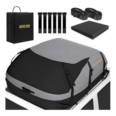 Sac de toit de voiture - Coffre de toit étanche pour voitures et VUS avec ou sans barres de toit - tapis antidérapant, sac de rangement (Gris) (1/5)