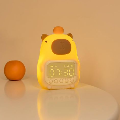 Horloge Réveil Capybara avec Veilleuse pour Enfants,Mignon Capybara Réveil Veilleuse,Lampe Rechargeable en Silicone,Réveils Numérique pour Chambres à Coucher pour Filles, Garçons [Classe énergétique B (1/5)