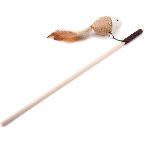 Jouet pour chat en lin, Rat, oiseau, plume, attrape-baguette interactif (Rat) (1/5)