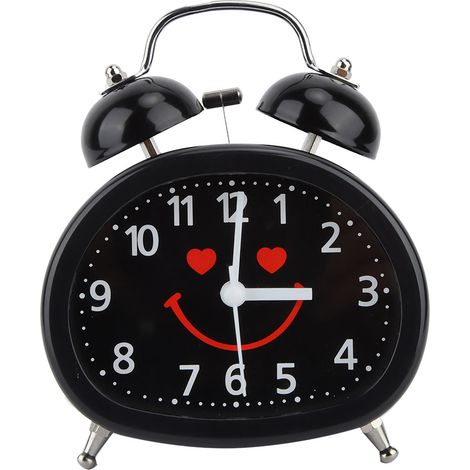 Réveil veilleuse double cloche Smiley Face (noir) (1/5)