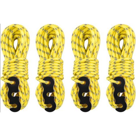 Cuerda reflectante de 4 piezas, cuerda de camping, paracord de 3 mm x 4 m con tensor, apta para tiendas de campaña y camping - Amarillo (1/5)