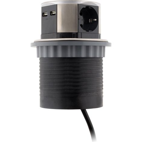 Multiprise encastrable Schuko 3 Prises + 2 USB-A - Blanc/Noir (1/5)