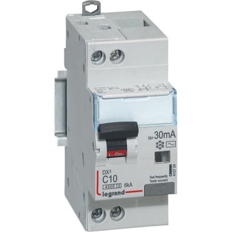 Disjoncteur diff DX³ 4500 vis/vis -U+N 230V 10A - typeAC 30mA - courbe C - 2 modules - Neutre A Droite- 410704 (1/3)