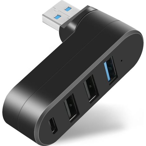 Mini-USB-Hub-Adapter (4 Anschlüsse, USB 3.0 + 2.0 + Typ-C) – 90°/180° drehbare High-Speed-USB-Hub-Dockingstation für Laptops, USB-Sticks und MacBooks (1/5)