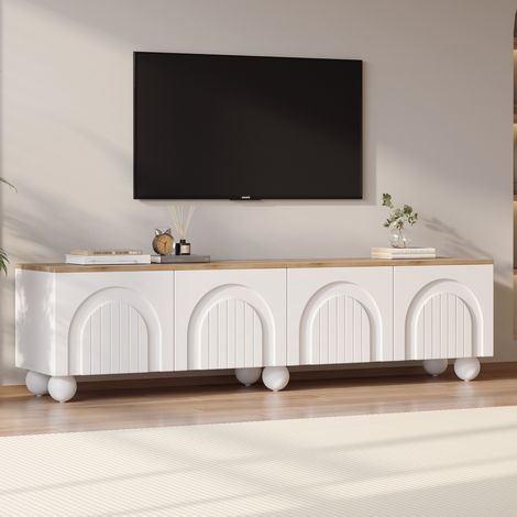 Mobile TV 180 x 40 x 45 cm con 4 ante, MDF bianco effetto legno HAVRYA (1/5)