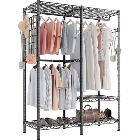 Portant à vêtements robuste - Charge maximale : 498 kg - Réglable - Avec panneau latéral en maille et crochets - Noir - 117 x 43 x 193,5 cm (1/5)