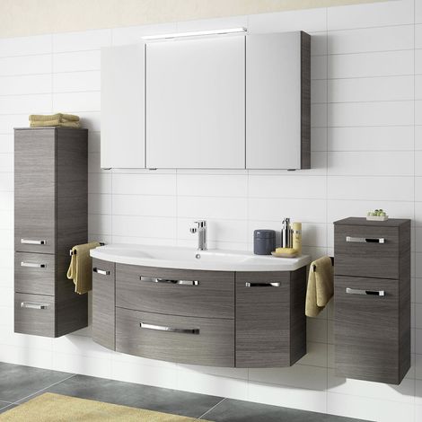 Badmöbel Set FES-4010-66 mit 140cm Keramik Waschtisch und Spiegelschrank, Graphit Dekor - B/H/T: 234x200x50cm (1/5)