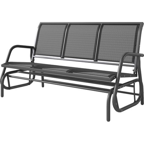 Balancelle 3 places Outdoor 300 kg avec accoudoirs Noir 147x70x85 cm (1/5)
