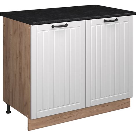 Mobile lavello cucina Fame-Line, Bianco rustico/Rovere dorato, 100 cm, PL Antracite, Vicco (1/5)