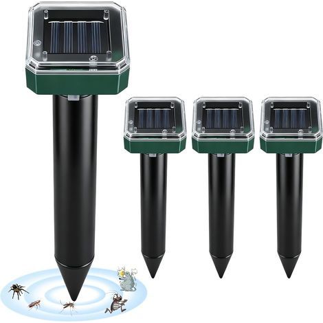 Pack of 4 Ultrasonic Solar Mole Repellents, Garden Protection 650 m², IP65 Waterproof, Anti-Vole Snake (1/5)