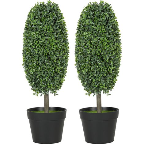 Juego de 2 plantas artificiales, árboles artificiales resistentes a los rayos UV en maceta, plástico, cemento, verde.