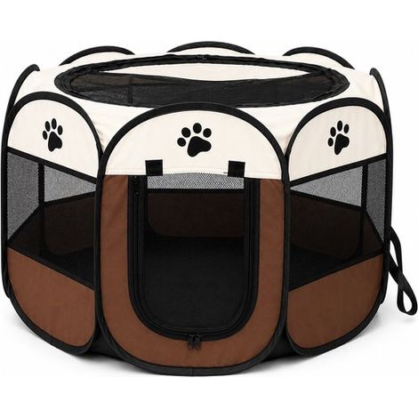 Parc pliable pour chiots et chats - 114 x 114 x 58 cm - Cage de jeu portable - Intérieur et extérieur - Blanc (1/4)