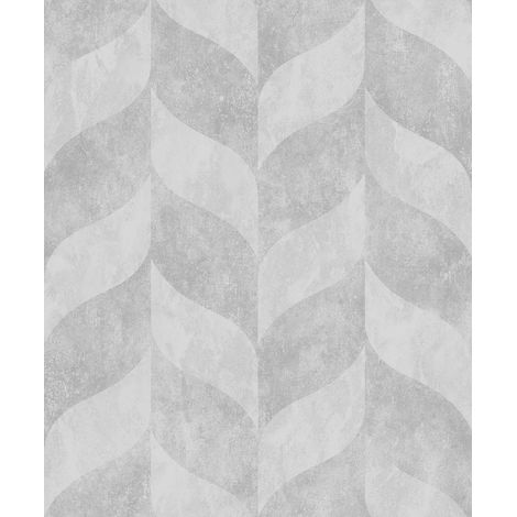 Papier peint géométrique feuilles gris argent