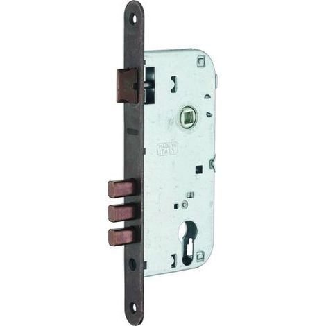 Boitier de serrure encastrable à cylindre pour porte d'entrée, axe 45mm, entraxe 85mm, bouts ronds, chrome - (1/5)