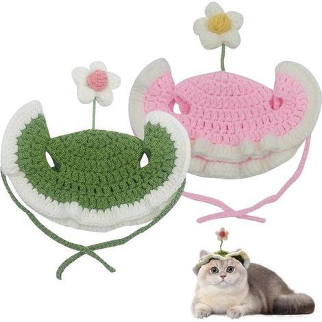 2 gorros de punto adorables para perros y gatos con detalles florales (1/5)