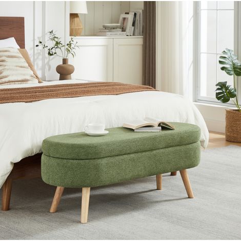 Banc de rangement 110 cm chenille verte ovale OKMYHOME (1/5)