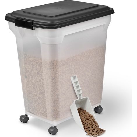 Iris Ohyama Contenedor pienso con ruedas, 45L/15kg, Negro, Contenedor comida perro, Pienso gatos, Hermética, para Mascotas, Transparente, Pet Food Container, Dog Food Storage, Libre de BPA, ATS-L