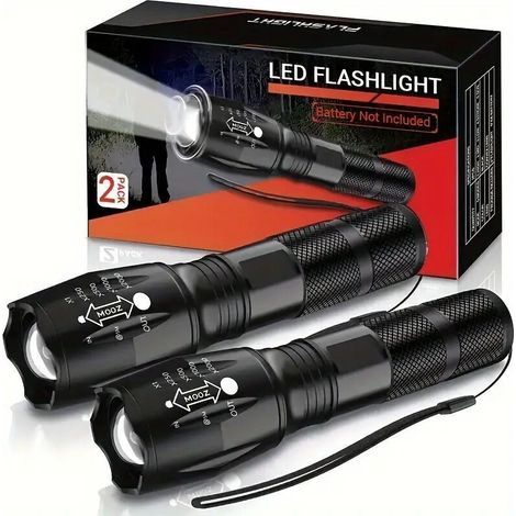 Confezione da 2 torce a LED ultra potenti, 2000 lumen, mini torcia per bambini con 5 modalità, impermeabile IPX6 e infrangibile, torcia tattica zoomabile per campeggio, pesca, escursionismo e situazio (1/4)
