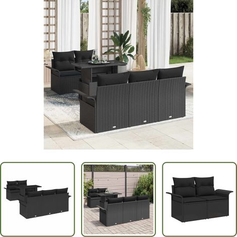 vidaXL Salon extérieur -  Ensemble de canapé de jardin 6 pcs Noir Poly Rattan (1/5)