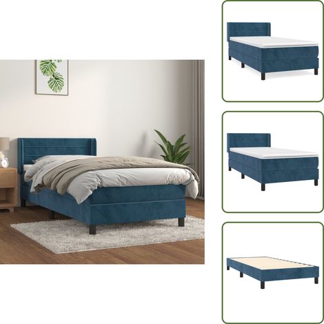 Boxspringbett mit Matratze Dunkelblau 100x200 cm Samt - Samtbett - Boxspringbett - Doppelbett - Bettauflage - Matratze (1/5)