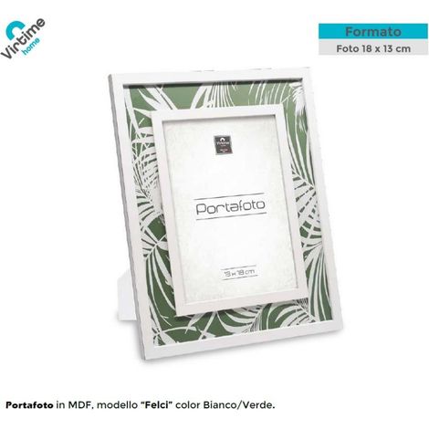 Cornice Portafoto in Legno MDF da Appoggio Bianco e Verde Felci 13 x 18 cm (1/3)