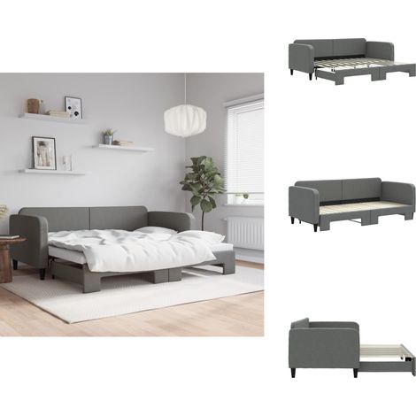 Lit de jour avec gigogne sans matelas gris foncé 90x200 cm - Lit Deux Places - Canapé Lit - Lit Gigogne - Meuble Multifonction - Literie (1/5)