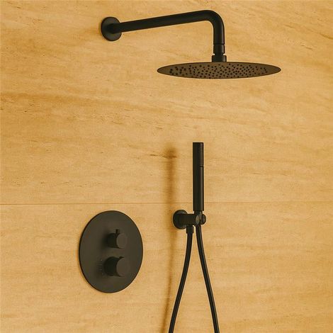 Exagonshop Set doccia termostatico con soffione 25 cm nero opaco