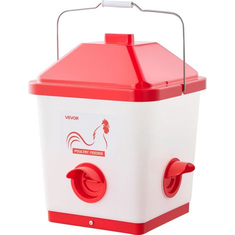 VEVOR Mangiatoia per Pollame Capacita di 18,14 kg, Grande Mangiatoia per Pollame Sospesa a Gravita con Maniglia con 3 Porte di Alimentazione, Senza Sprechi, allInterno o allEsterno del Pollaio