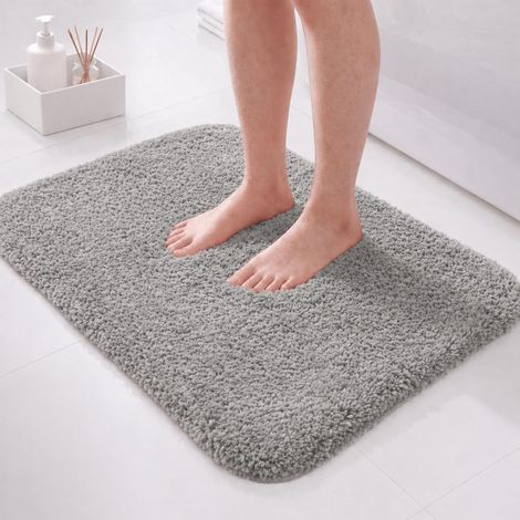 Alfombrilla de baño de microfibra, 60 x 40 cm, gris, altamente absorbente, superficie suave y cómoda, ligera y portátil, lavable a máquina, apta para duchas (1/4)