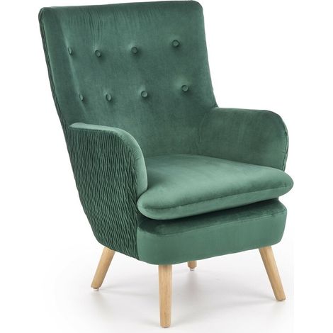 Sillón Houston 838, Verde oscuro + Luminoso madera, 100x70x78cm, Tapiz, Patas: Madera, 0