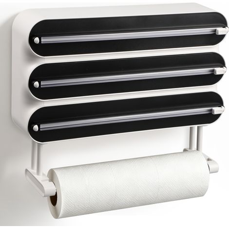 Distributeur mural pour papier d'aluminium et film étirable – Lame tranchante – Distributeur de film alimentaire 4 en 1 avec Magnétique et hameçons