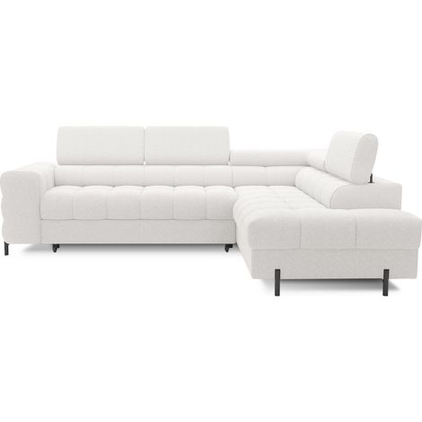 Canapé d'angle convertible en tissu appuis-tête réglables LUCCINO - Coffre et pieds métal noir angle droit-Blanc-angle droit (1/5)