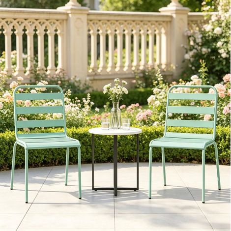 Set de 2 sillas de jardín 46/58/78 cm de acero verde, apilables y estables (1/5)
