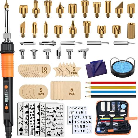 Brennset, 70-teiliger Holzgravierer mit LCD-Brennstift, einstellbare Temperatur von 200 °C bis 500 °C, Brennkolben für Erwachsene, 100-W-Lötkolben, Schnitzen, Löten (1/5)