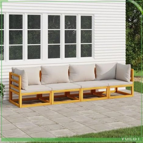 Salon de jardin - FAFEICY - 3155284 - Bois d'acacia massif - Design modulable - Coussins gris clair (1/5)