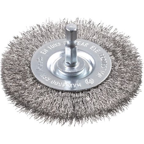 Brosse à disque, fine, fil d'acier inoxydable, Ø 75 mm pour le métal et la pierre, brosse métallique pour perceuse, pour dérouiller, décalaminer, rendre rugueux et nettoyer (1/4)