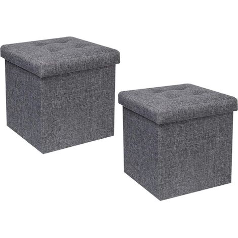 Poufs et Repose Pieds Boite de Rangement Jouet Enfant Pouf Coffre Petit Meuble de Rangement Charge Max de 150kg Gris Lin 32cm Paquet de 2 (1/5)