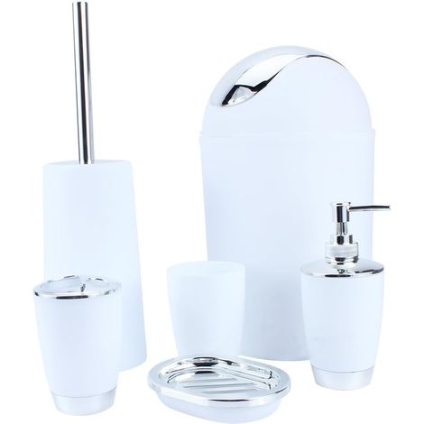 Ensemble de salle de bain 6 pièces - Distributeur de savon, tumbler, brosse de toilette, bouteille de désinfection des mains - Résine respectueuse de l'environnement (1/5)