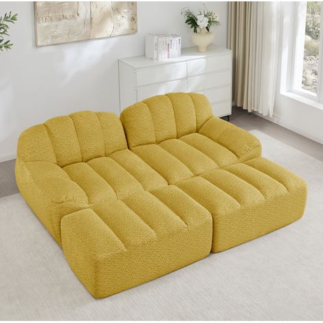 Modulares Sofa mit Ottoman 2-Sitzer Gelb Granulierter Fleece OKMYHOME (1/5)