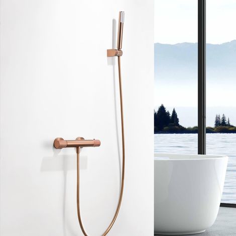 IMEX - Grifo Ducha Termostático Serie Line Oro Rosa Cepillado (1/5)