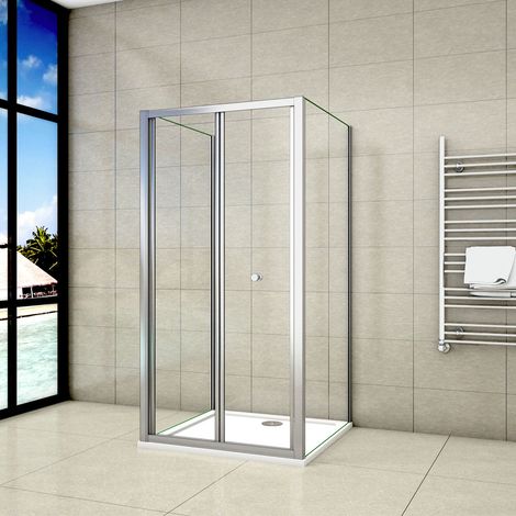185 cm Box Doccia a 3 Lati Porta a Soffietto con Due Pareti Fisse Vetro Temperato Trasparente Misura 80x90x90 cm (1/5)