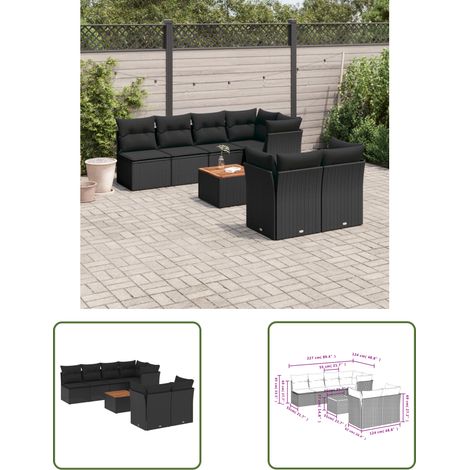 The Living Store 8-tlg. Garten-Sofagarnitur mit Kissen Schwarz Poly Rattan - Gartensofas - Outdoor Möbel - Lounge Set - Gartenlounge - Rattan Gartenmöbel (1/3)