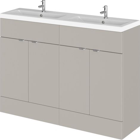 Alrewas Contemporary 4 Door Floor Standing Vanity Unit with Basin, Pebble Grey, 1200mm