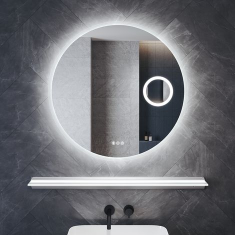 SONNI Bluetooth Badspiegel mit Beleuchtung LED Ablage, 80x80cm Badezimmerspiegel mit Antibeschlag 3-Fach Vergrößerung 3 Beleuchtungsmodi und Memory-Funktion (1/5)