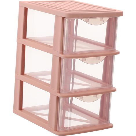 Mueble de almacenamiento de plástico con 3 cajones transparentes, estructura rosa, ideal para la organización de la oficina o el hogar (tamaño mediano).